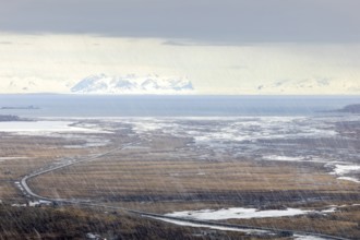 View of the Aventdalen valley near Schnellfall, Longyearbyen, Spitsbergen, Svalbard