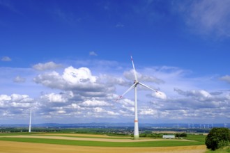 Wind farm in the fields near Alzey, Rhineland-Palatinate, Germany