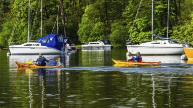 Kayaks and Boats on Windermere Lake, Fell Foot Park, Lake District, Cumbria, England, United