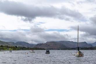 Boats on Ullswater Lake, Pooley Bridge, Lake District National Park, Cumbria, England, United