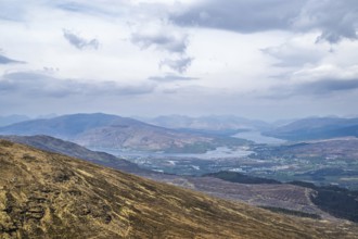 View from Nevis Range Mountains, Grampian Mountains, Fort William, Highland, Lochaber, Scotland, UK