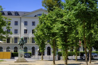 Hessian state parliament with state flag in the former Nassau city palace, Wiesbaden, Hesse,
