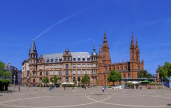 Market Square with New Town Hall, Protestant Market Church, Wiesbaden, Hesse, Germany