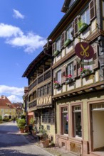 Kirchenstraße, half-timbered houses in the old town centre, Ladenburg, Rhine-Neckar district,