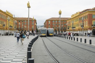 Square with classicist buildings in the old town, Place Masséna, Nice, Alpes Maritimes, Provence