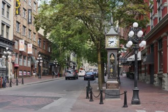 Street and steam clock in the Gastown neighbourhood, Vancouver, British Columbia, Canada