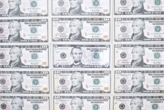 US dollar notes, 10 dollars, 5 dollars, banknotes, zoom effect