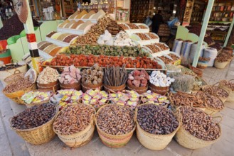 Shop with various spices in baskets, Aswan, Egypt