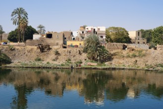 Houses on the banks of the Nile near Luxor, Egypt