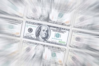 US dollar notes, 10 dollars, 100 dollars, banknotes, zoom effect