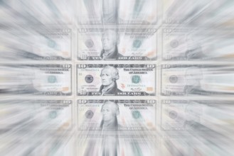 10 US dollar notes, 10 dollar banknotes, zoom effect