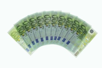 100 euro banknotes on a white background