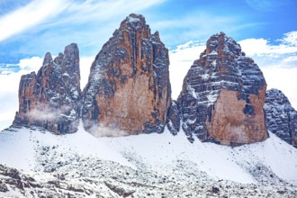 The Three Peaks in the Sesto Dolomites on the border between the provinces of Belluno in the south