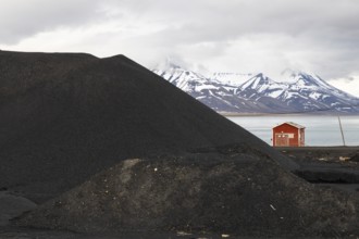 Hard coal, coal storage at the harbour of Longyearbyen, Spitsbergen, Svalbard