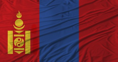 Close up of Mongolia flag waving. Flag of Mongolia with cloth texture