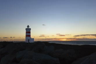 Garður lighthouse, Gardur near Keflavík, sunset at the sea, Suðurnes, Sudurnes, Reykjanes