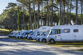 Campervans on Contis beach campersite, Saint Julien en Born, Saint-Julien-en-Born, Landes, France