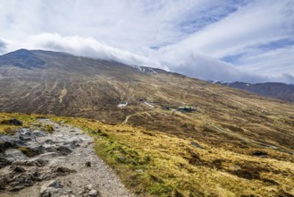 View of Nevis Range Mountains, Grampian Mountains, Fort William, Highland, Lochaber, Scotland, UK