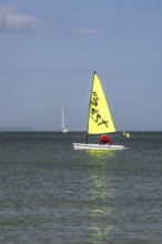 Boats on sea over Knoll Beach Studland, Poole, Dorset, England, United Kingdom