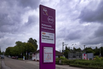 Sign, bus stop as replacement service, rail replacement service, SEV, VVS, Verkehrsverbund