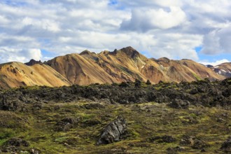 Volcanic landscape, colourful rhyolite mountains, Cumulus, Landmannalaugar, remote hiking area in