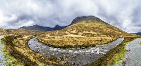 Panorama of Fairy Pools and Waterfalls, Glen Brittle, Black Cuillin, Isle of Skye, Scotland, UK