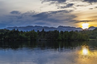 Sunset over Windermere Lake, Ambleside, Lake District, Cumbria, England, United Kingdom