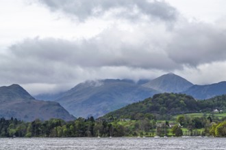Mounains over Ullswater Lake, Pooley Bridge, Lake District National Park, Cumbria, England, United