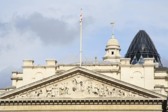 Architecture, part of the roof, Royal Exchange, in the background top of the Gherkin (30 St Mary