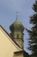 Chapel of St Wolfgang Oberuhldingen, built in 1711, onion dome, church tower, clock, sacred