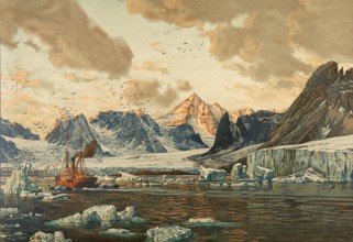 Magdalene Bay in Northwest Spitsbergen, valley glacier landscape in the Arctic cold desert,