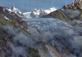 Lednik Karaugom, Karaugom Glacier, well-known, strongly retreating glacier in the Caucasus, Russia,