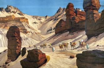 On the edge of the Libyan desert near Asuan, type of sandy and rocky desert, Libya, authentic