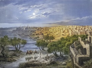 Night in Bethlehem, today Israel, authentic reproduction of a school mural, historical, around 1900