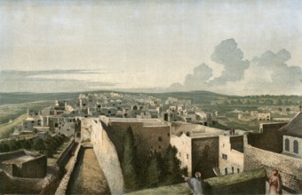 City of Bethlehem, today Israel, authentic reproduction of a school mural, historical, around 1900