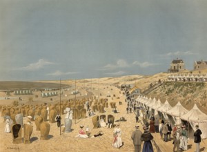 Beach scene, seaside resort Scheveningen, The Hague, Netherlands, Holland, authentic reproduction