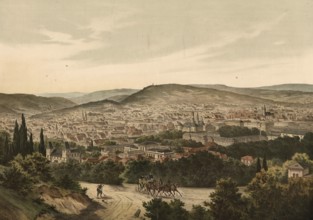 Panorama of Stuttgart, Baden-WÃ¼rttemberg, Germany, authentic reproduction of a school mural,