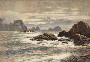 Svolvaer on the Lofoten Islands, Norway, authentic reproduction of a school mural, historic, around