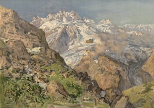 Mountain chains of the Greater Caucasus, Russia, Georgia, authentic reproduction of a school mural,