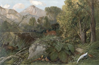 Subtropical forest area in southeast China, authentic reproduction of a school mural, historic,