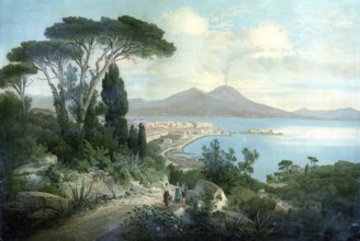 Naples and Vesuvius, Vesuvio, active volcano. It is located on the Gulf of Naples in the Italian