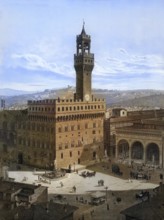 Piazza della Signoria, Florence, Tuscany, Italy, authentic reproduction of a school mural,