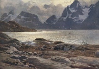 Raftsund, the waterway between Lofoten and Vesteralen, Norway, authentic reproduction of a school