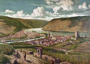 The Rhine breakthrough near Bingen, Rhineland-Palatinate, Germany, authentic reproduction of a