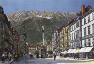 In the city center of Innsbruck, Tyrol, Austria, authentic reproduction of a school mural,