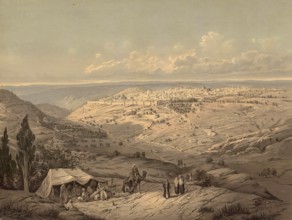 View of Jerusalem, today Israel, authentic reproduction of a school mural, historical, around 1900