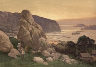 On Lake Victoria, German colony, Tanzania, authentic reproduction of a school mural, historical,