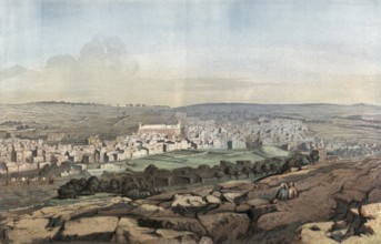 Hebron, city in the West Bank, authentic reproduction of a school mural, historical, around 1900