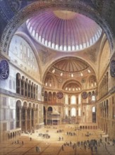 Hagia Sophia in Constantinople, today Istanbul, Turkey, authentic reproduction of a school mural,