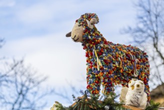 Wool sheep on Christmas market stand, Christmas market, city of Esslingen, district of Esslingen,